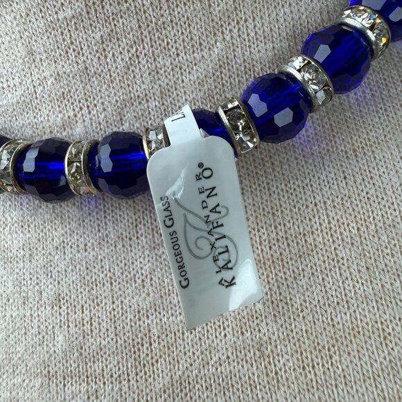 Alexander Kalifano Blue Glass Bead Crystal Rhinestone Necklace 18.5" - Picture 3 of 10